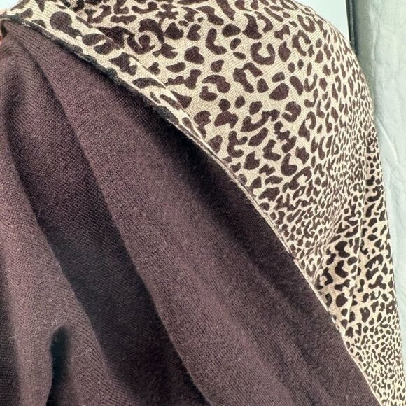 Scarf Wrap Marino wool Leopard Print Poncho Brownreversible 26 X 60 - Picture 13 of 13